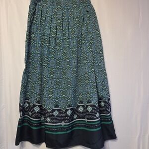 Christopher & Banks Women's Midi Skirt Medium Blue Green Pleated Front Elastic B